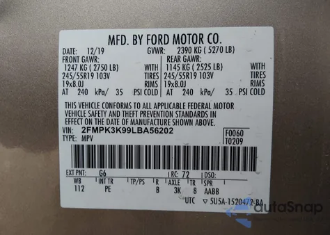 2020 Ford Edge Titanium z USA, uszkodzony, nr VIN 2FMPK3K99LBA56202